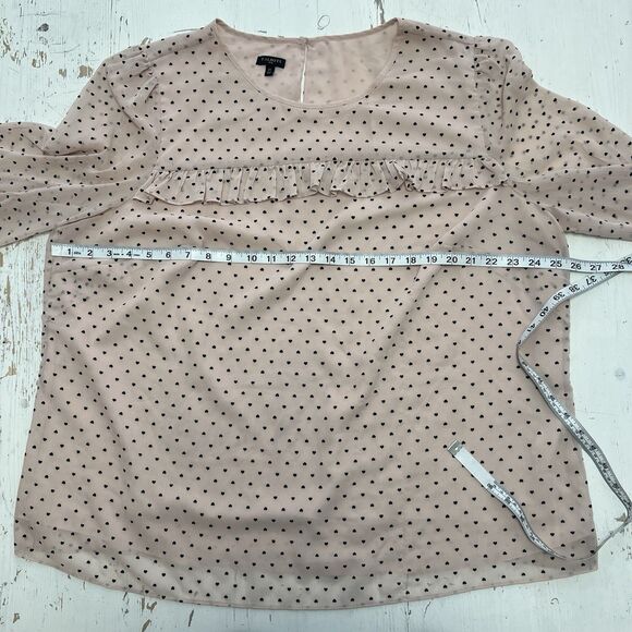 Talbots Blouse Top 2X Pink Chiffon Ruffle Long Sleeve Graphic Print Hearts - Picture 8 of 13